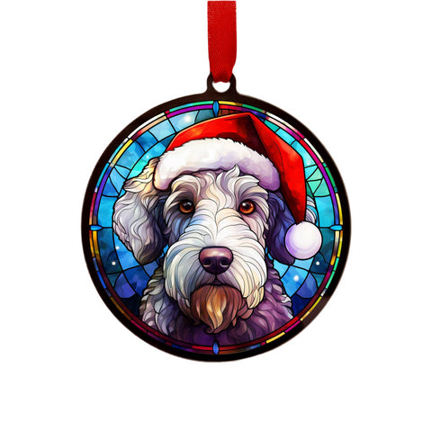 Bedlington Terrier in Santa Hat Suncatcher Decoration